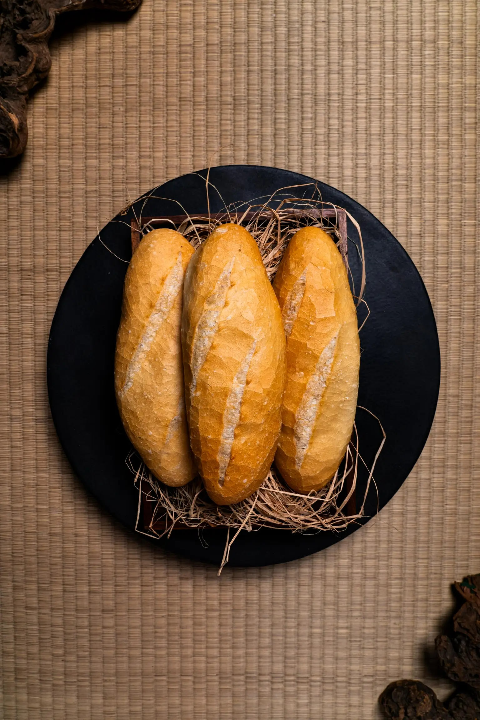 Freshly baked bánh mì bread